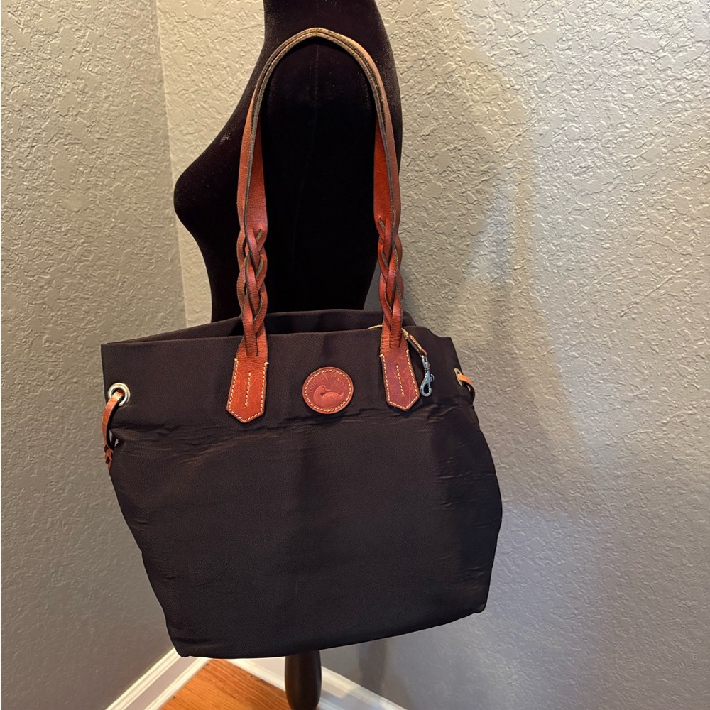 Dooney & Bourke Black Nylon Tote Bag with Tan Accents